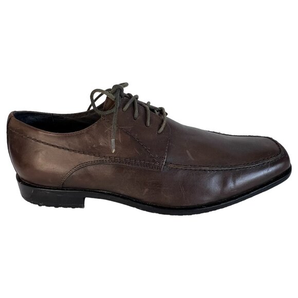 Mens Aston Grey Brown Leather Dress Shoes Oxford Size 11 Tie Lace Up Rubber Sole - Picture 4 of 12